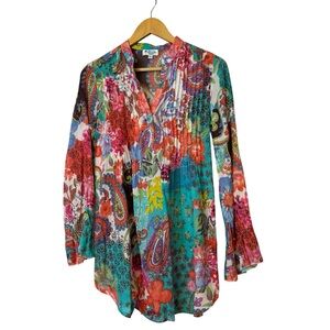 Bella sol floral print boho tunic top blouse 100% cotton women’s size S